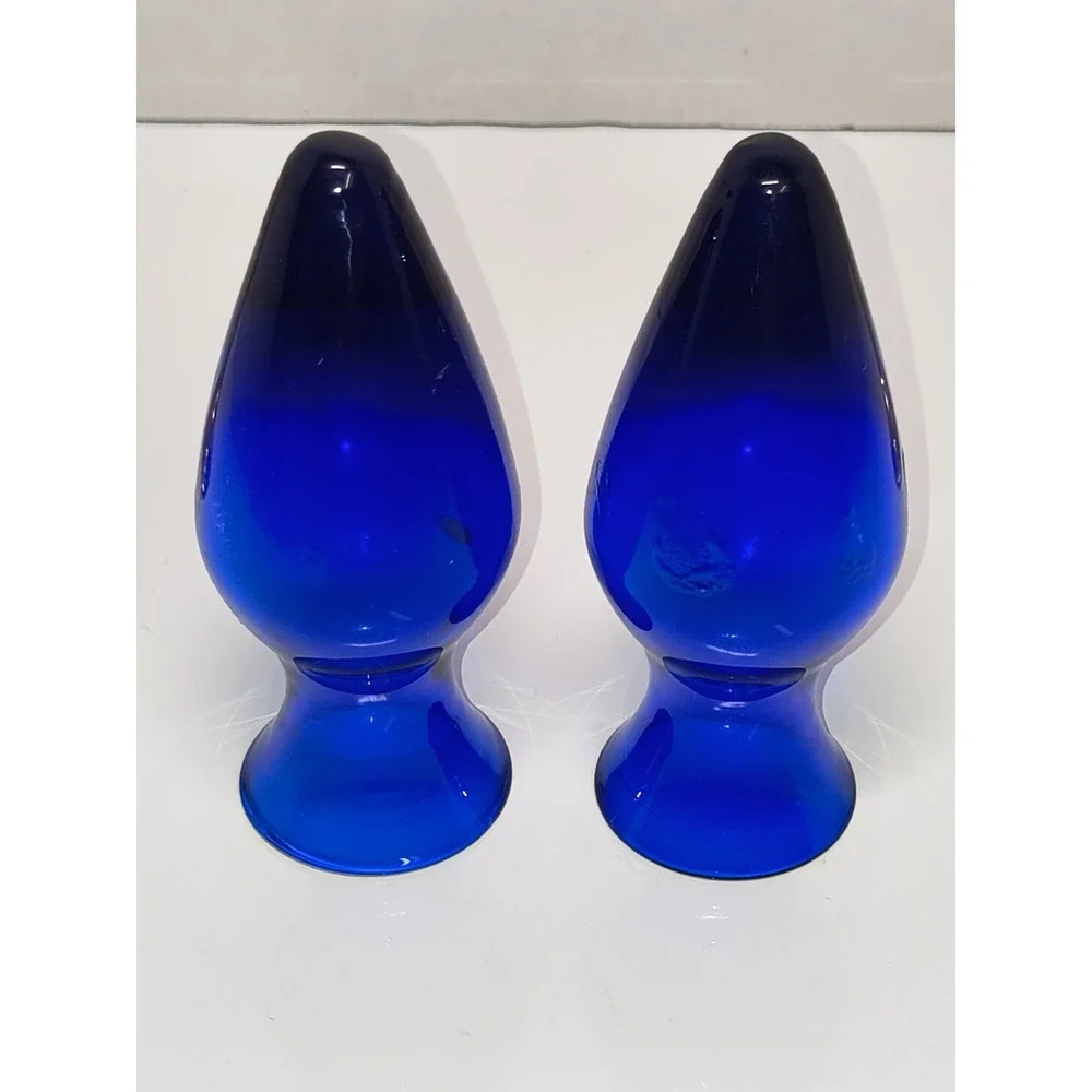 Vintage Cobalt Blue Mini Glass Bud Vase Ornate Metal Stand Set Victorian Style‎